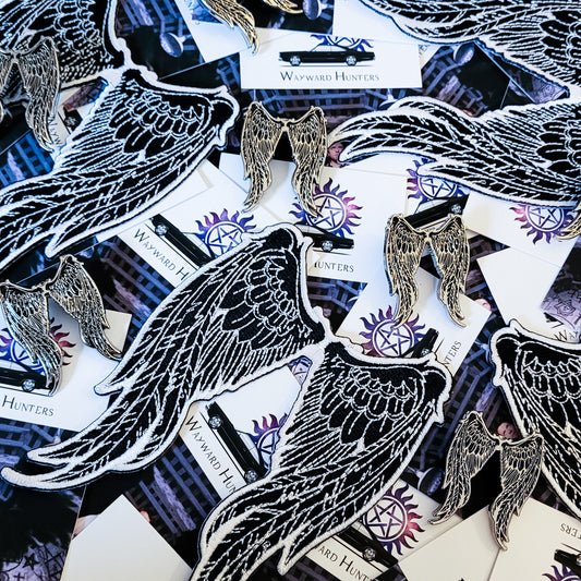 Supernatural Castiel's Wings Pin and Patch Combo - Angel Wings Lapel Pin and Iron-on Patch