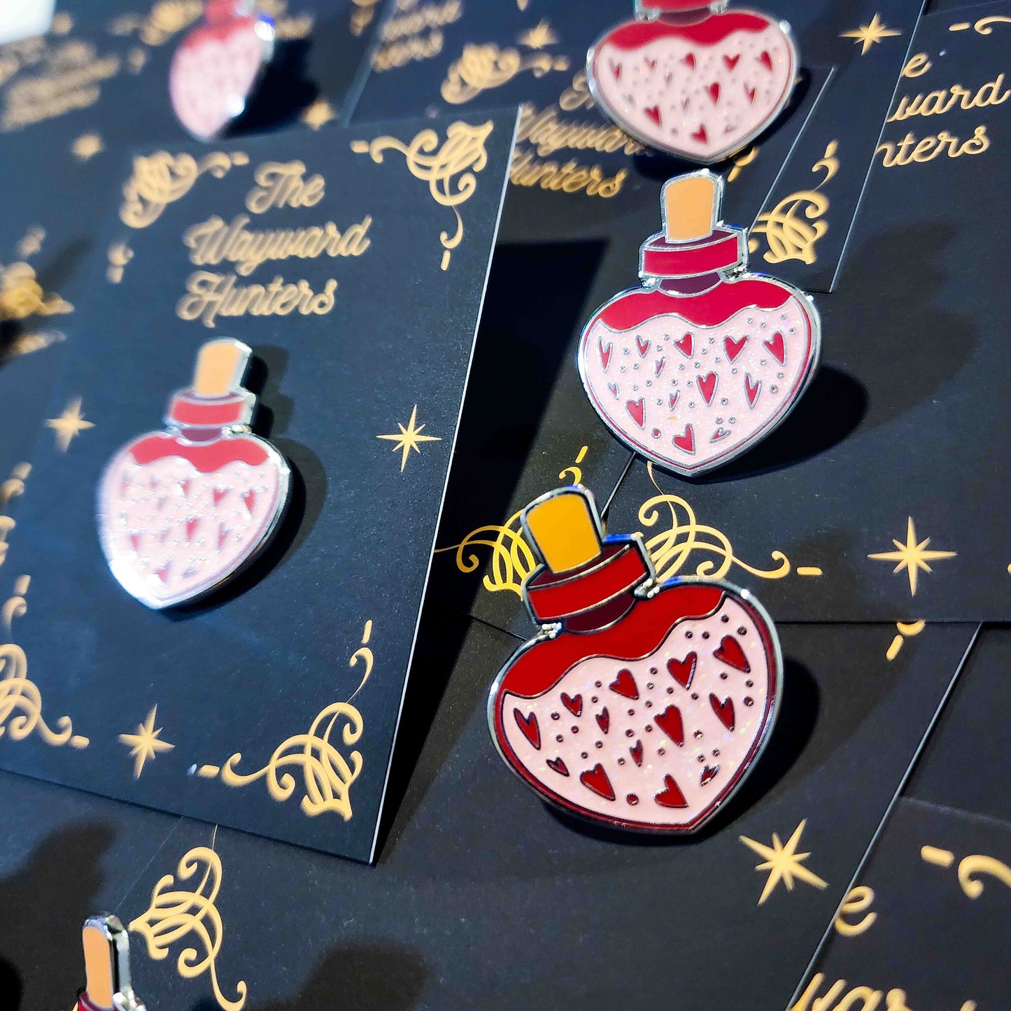 Love's Elixir: Pink Heart-shaped Enamel Pin of Enchantment - Love Hard Enamel Pin - Magical Potion Pin