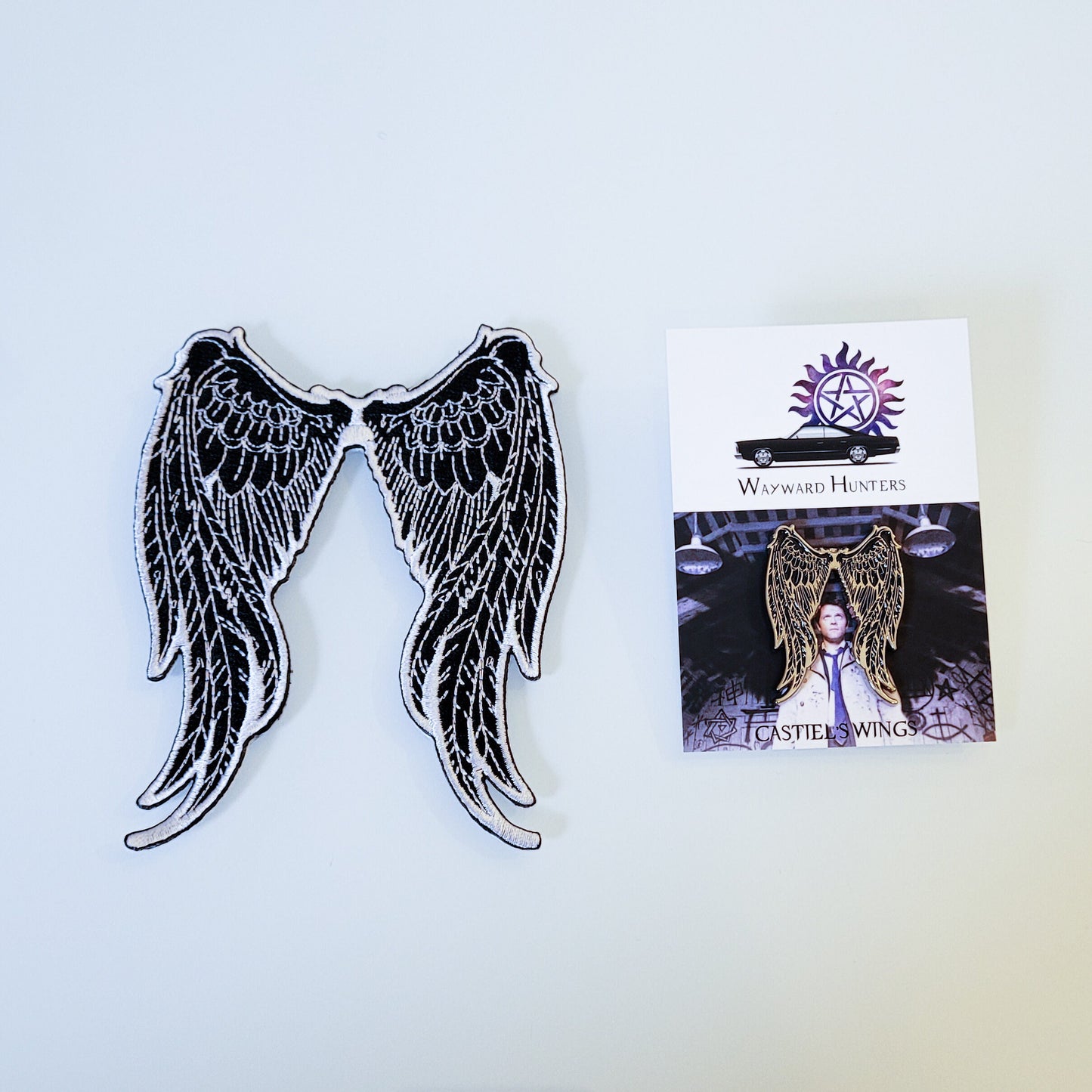 Supernatural Castiel's Wings Pin and Patch Combo - Angel Wings Lapel Pin and Iron-on Patch