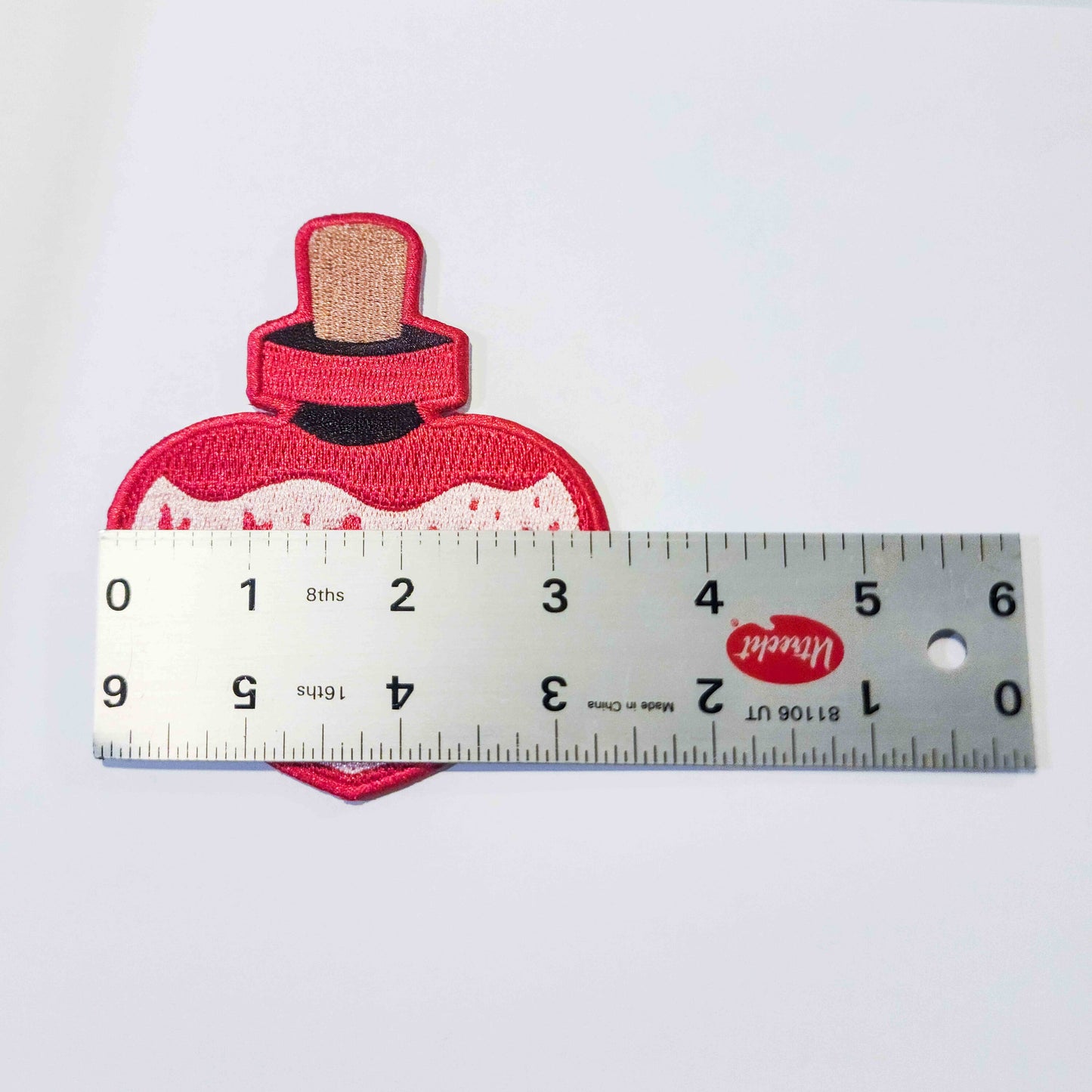 Love's Elixir: Pink Heart-shaped Iron-on Patch of Enchantment - Love Patch - Magical Potion Patch