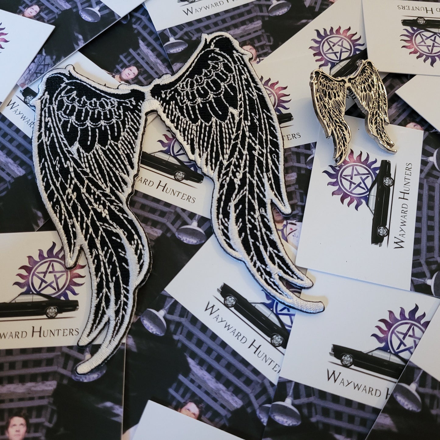 Supernatural Castiel's Wings Pin and Patch Combo - Angel Wings Lapel Pin and Iron-on Patch