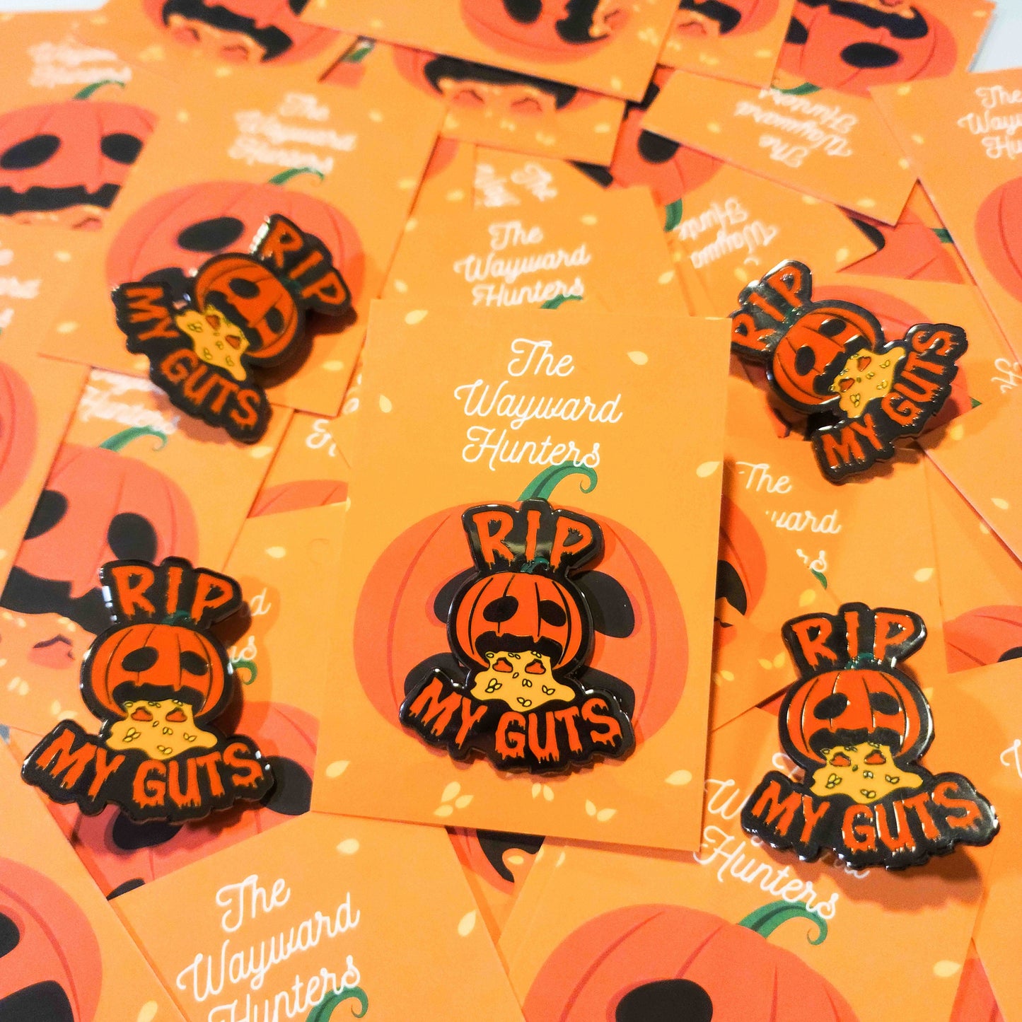 Halloween Pumpkin - R.I.P MY Guts lapel Pin- Quirky Pumpkin Guts Lapel Pin - Halloween Humor Hard Enamel Pin