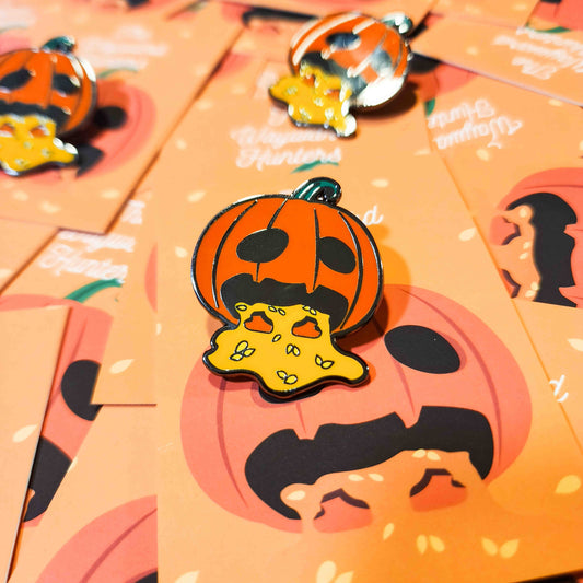 Halloween Pumpkin Guts lapel Pin- Quirky Pumpkin Guts Lapel Pin - Halloween Humor Hard Enamel Pin