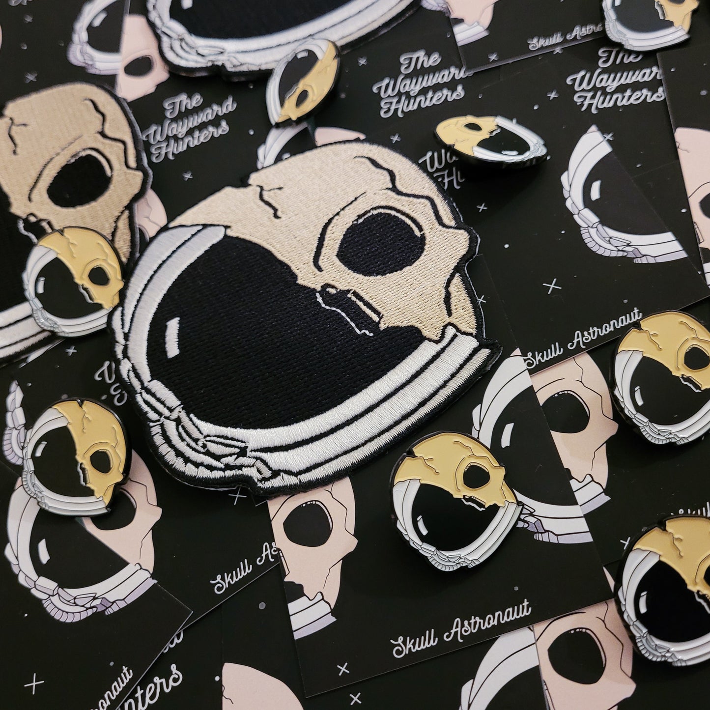 Skull Astronaut Pin and Patch Combo - Space Themed Pin and Iron-On Patch