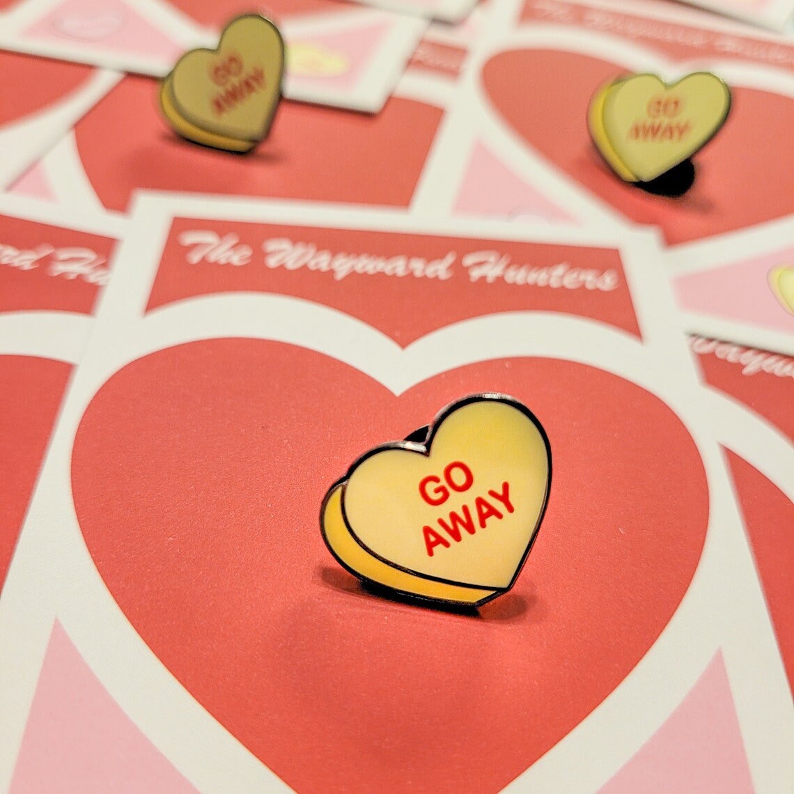 Valentine's Day Candy Go Away Combo Heart - Anti Valentine's Day Enamel Pin and Patch Set