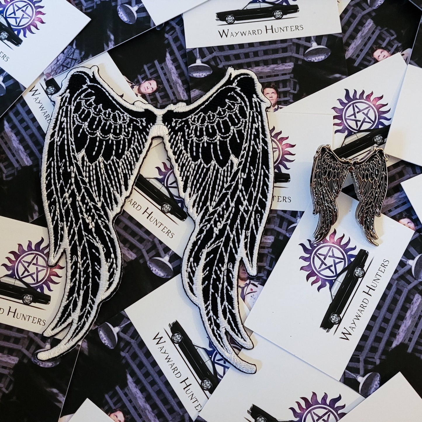 Supernatural Castiel's Wings Pin and Patch Combo - Angel Wings Lapel Pin and Iron-on Patch