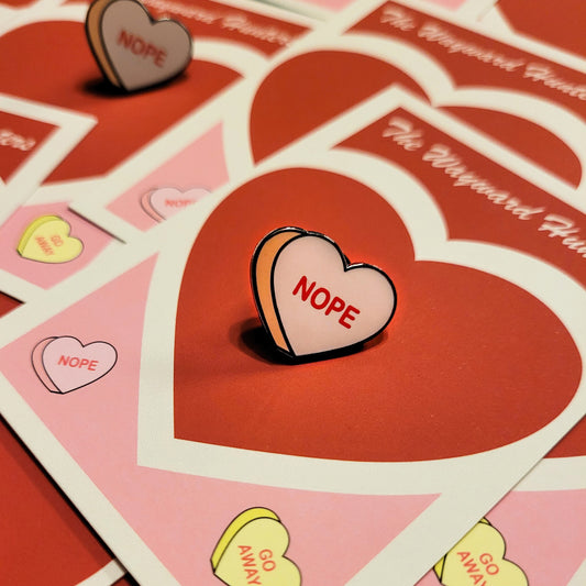Valentine's Day Candy Nope and Go Away Combo Heart pins - Anti Valentine's Day Enamel Pin set