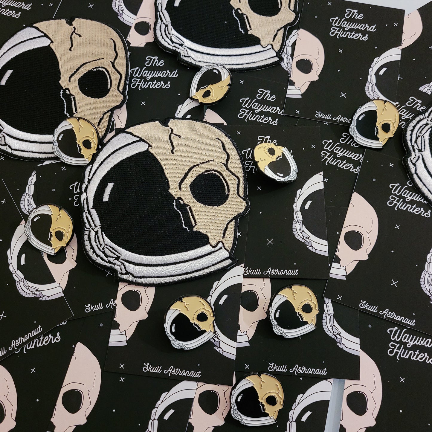 Skull Astronaut Pin and Patch Combo - Space Themed Pin and Iron-On Patch