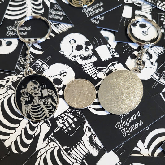 Coffee Addict Keychain - Skeleton Coffee & Iced Coffee Keychain