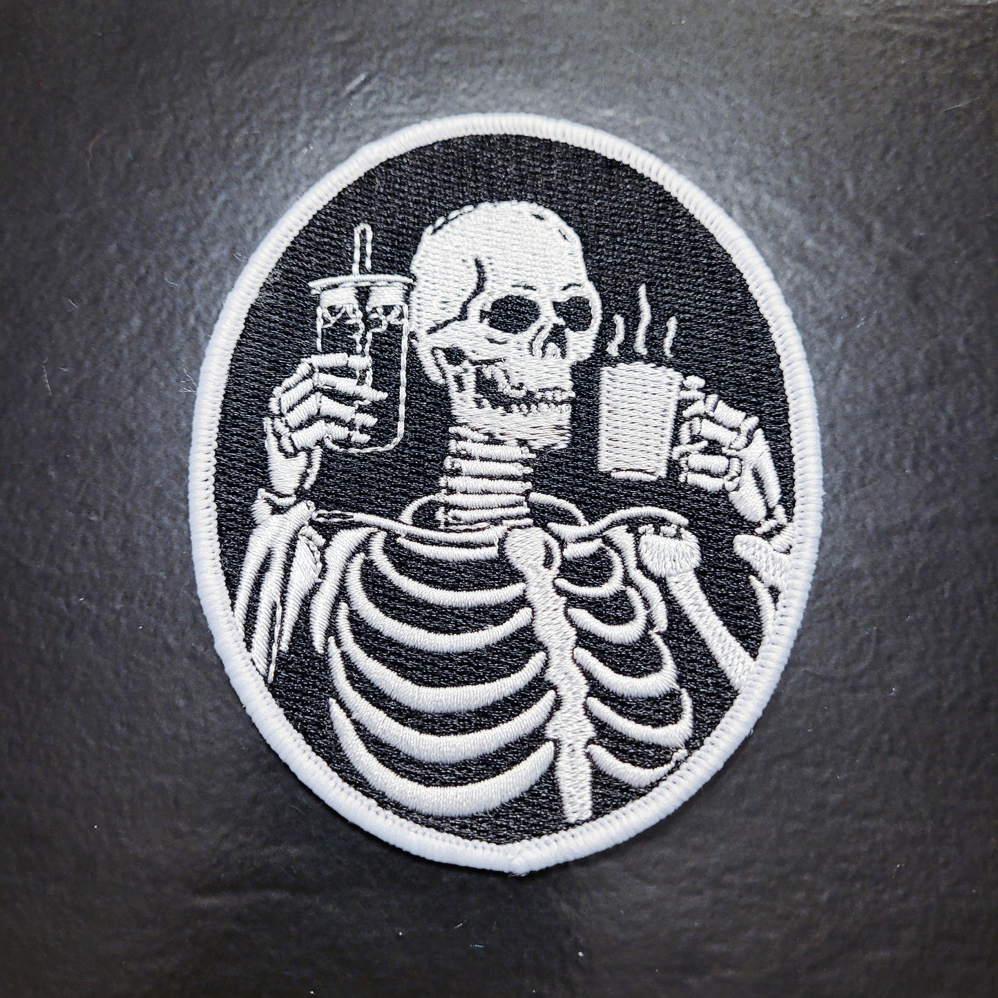 Coffee Addict Patch - Skeleton Coffee & Iced Coffee Iron-On Patch