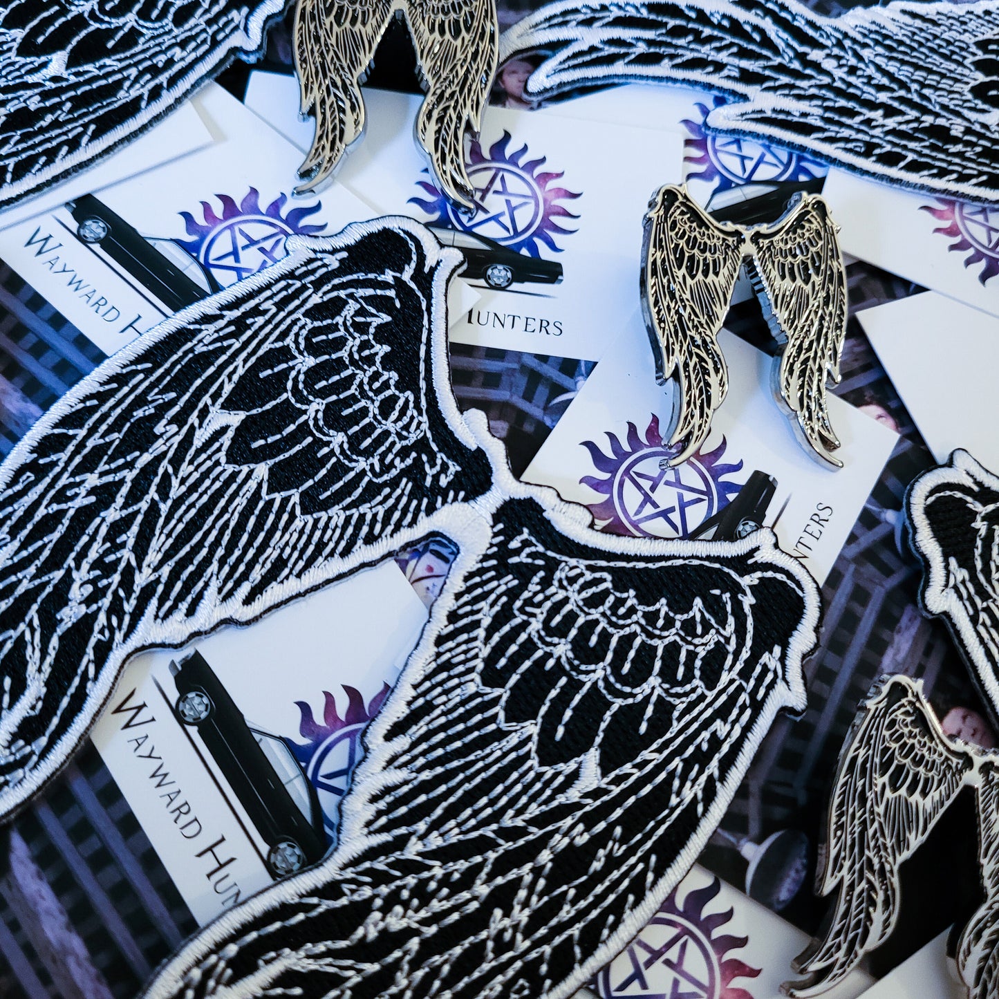 Supernatural Castiel's Wings Pin and Patch Combo - Angel Wings Lapel Pin and Iron-on Patch