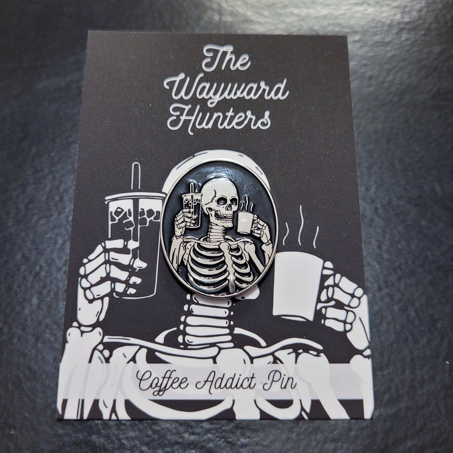 Coffee Addict Pin & Patch Combo - Skeleton Coffee and Iced Coffee Enamel Pin and Iron-on Patch