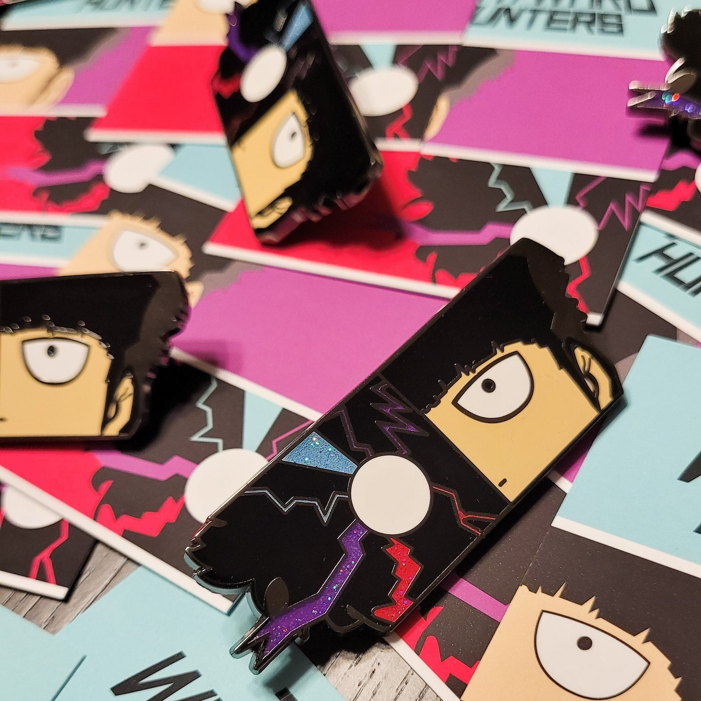 Psychic Boy Anime Inspired Hard Enamel Pin - Psycho Helmet Leader - Psycho Powers Boy Glitter Enamel Pin