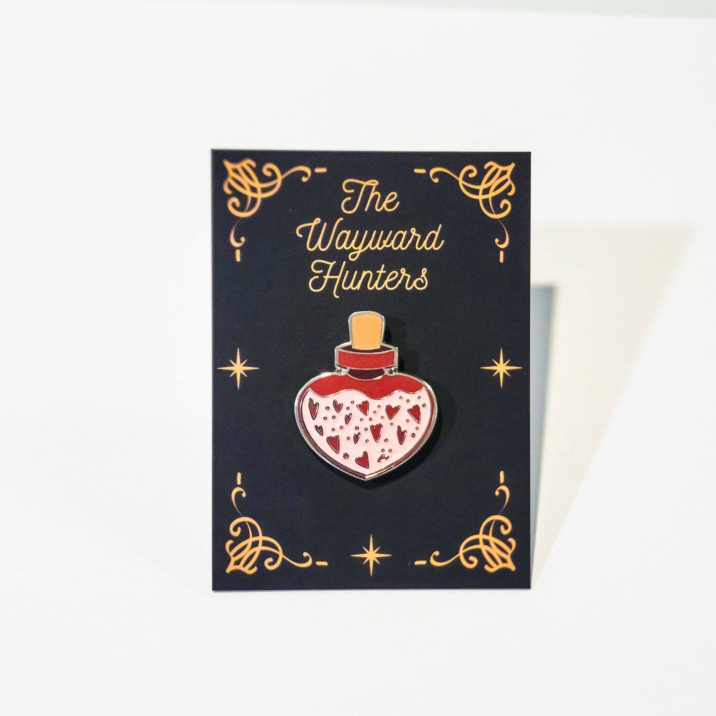 Love's Elixir: Pink Heart-shaped Enamel Pin of Enchantment - Love Hard Enamel Pin - Magical Potion Pin