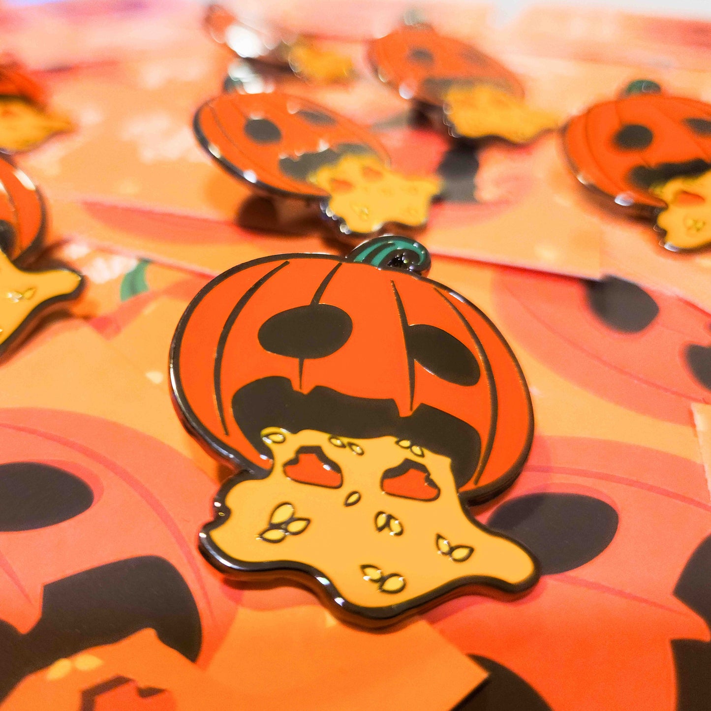 Halloween Pumpkin Guts lapel Pin- Quirky Pumpkin Guts Lapel Pin - Halloween Humor Hard Enamel Pin