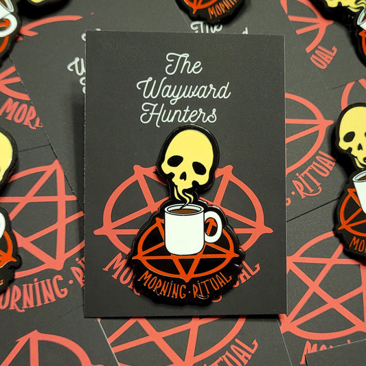 Morning Ritual - Coffee Skull Pin - Hard Enamel Lapel Pin - Coffee Pin