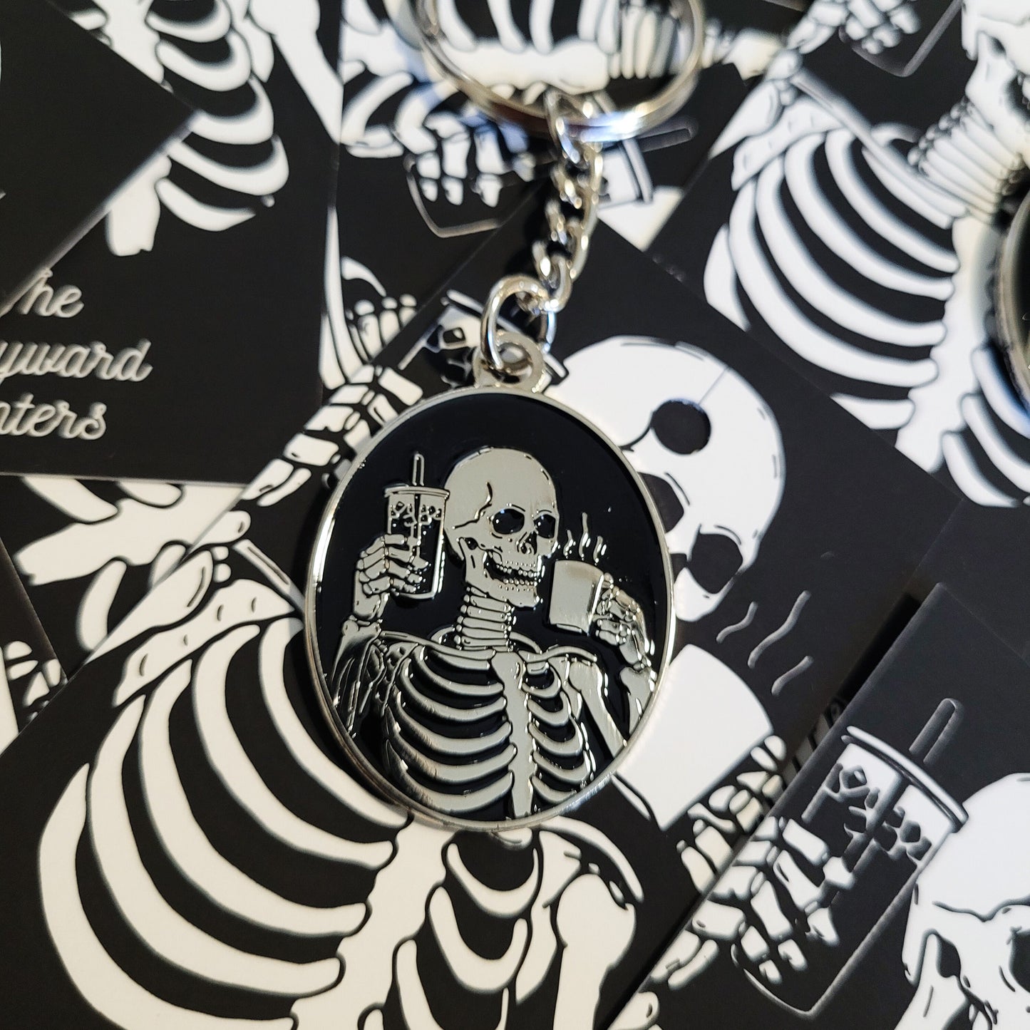 Coffee Addict Keychain - Skeleton Coffee & Iced Coffee Keychain