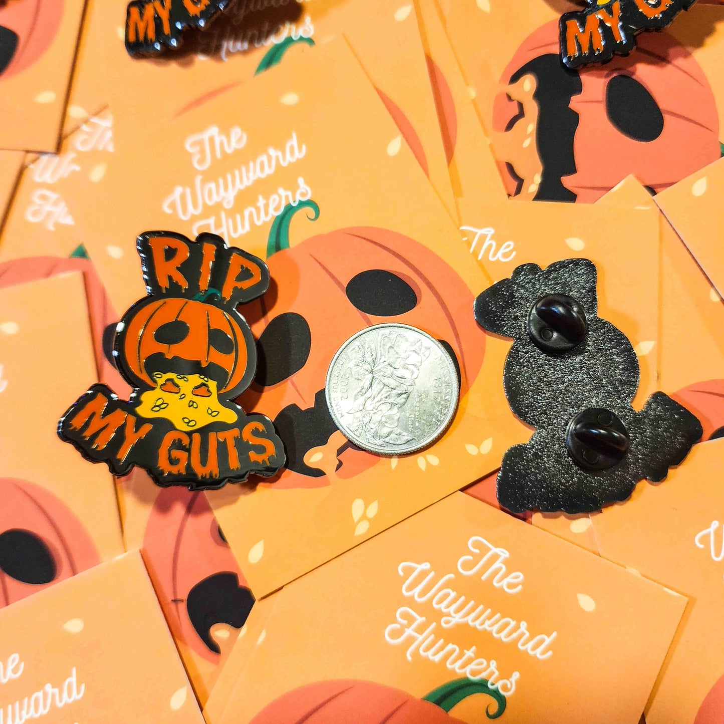 Halloween Pumpkin - R.I.P MY Guts lapel Pin- Quirky Pumpkin Guts Lapel Pin - Halloween Humor Hard Enamel Pin