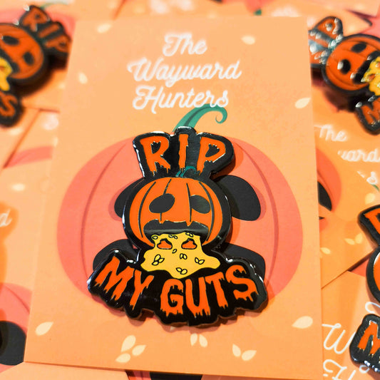 Halloween Pumpkin - R.I.P MY Guts lapel Pin- Quirky Pumpkin Guts Lapel Pin - Halloween Humor Hard Enamel Pin