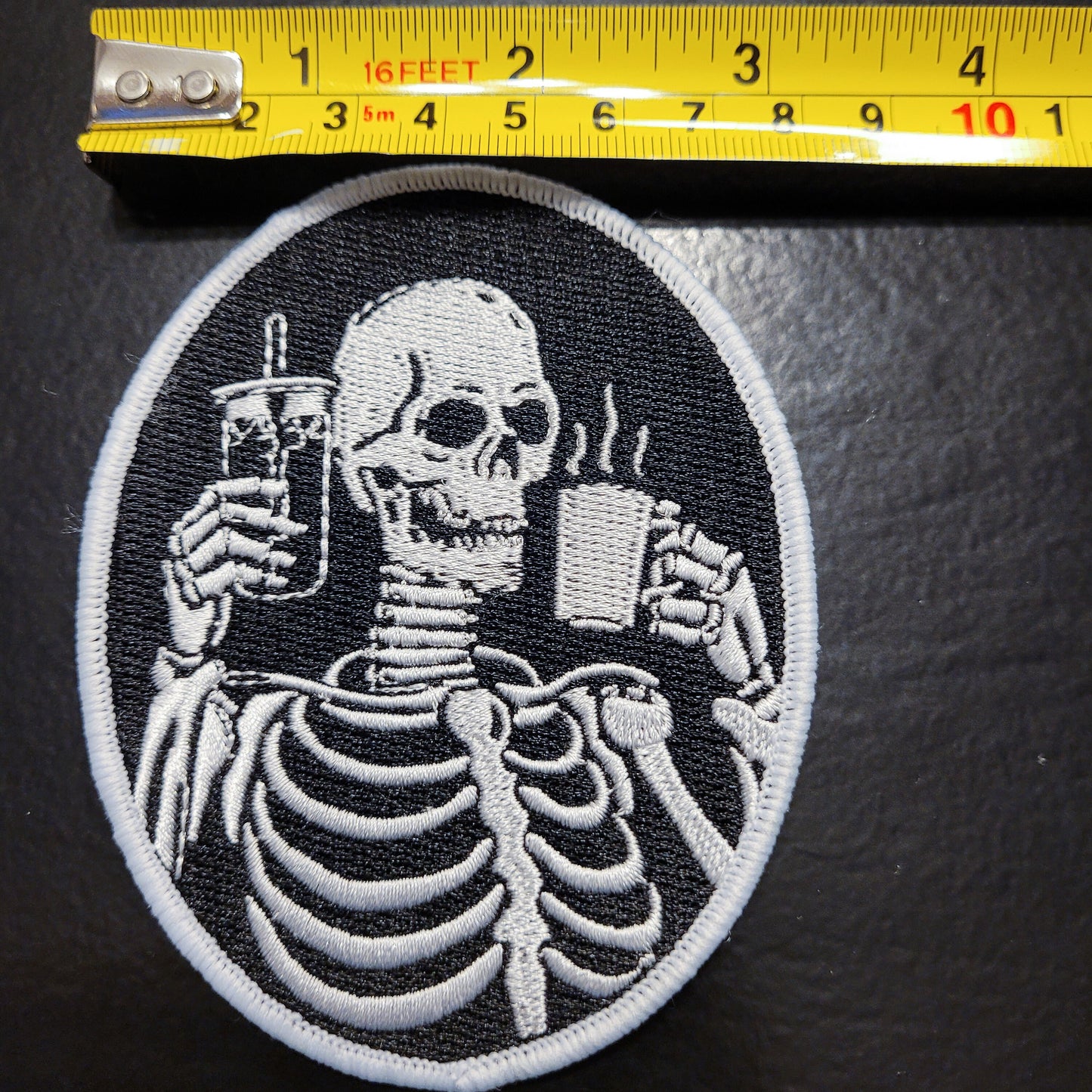Coffee Addict Patch - Skeleton Coffee & Iced Coffee Iron-On Patch