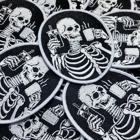 Coffee Addict Patch - Skeleton Coffee & Iced Coffee Iron-On Patch