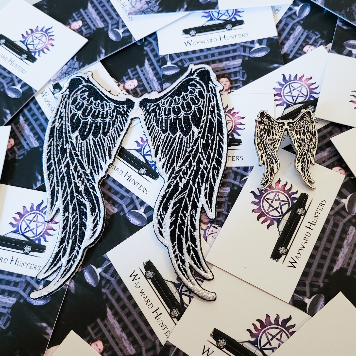 Supernatural Castiel's Wings Pin and Patch Combo - Angel Wings Lapel Pin and Iron-on Patch