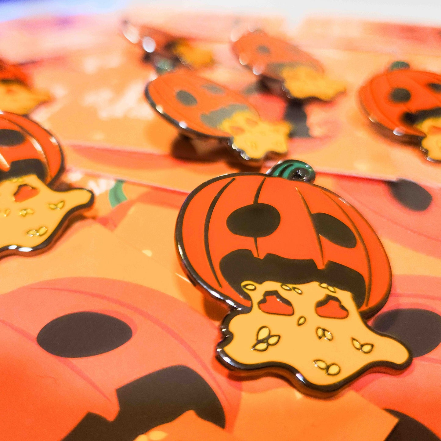 Halloween Pumpkin Guts lapel Pin- Quirky Pumpkin Guts Lapel Pin - Halloween Humor Hard Enamel Pin