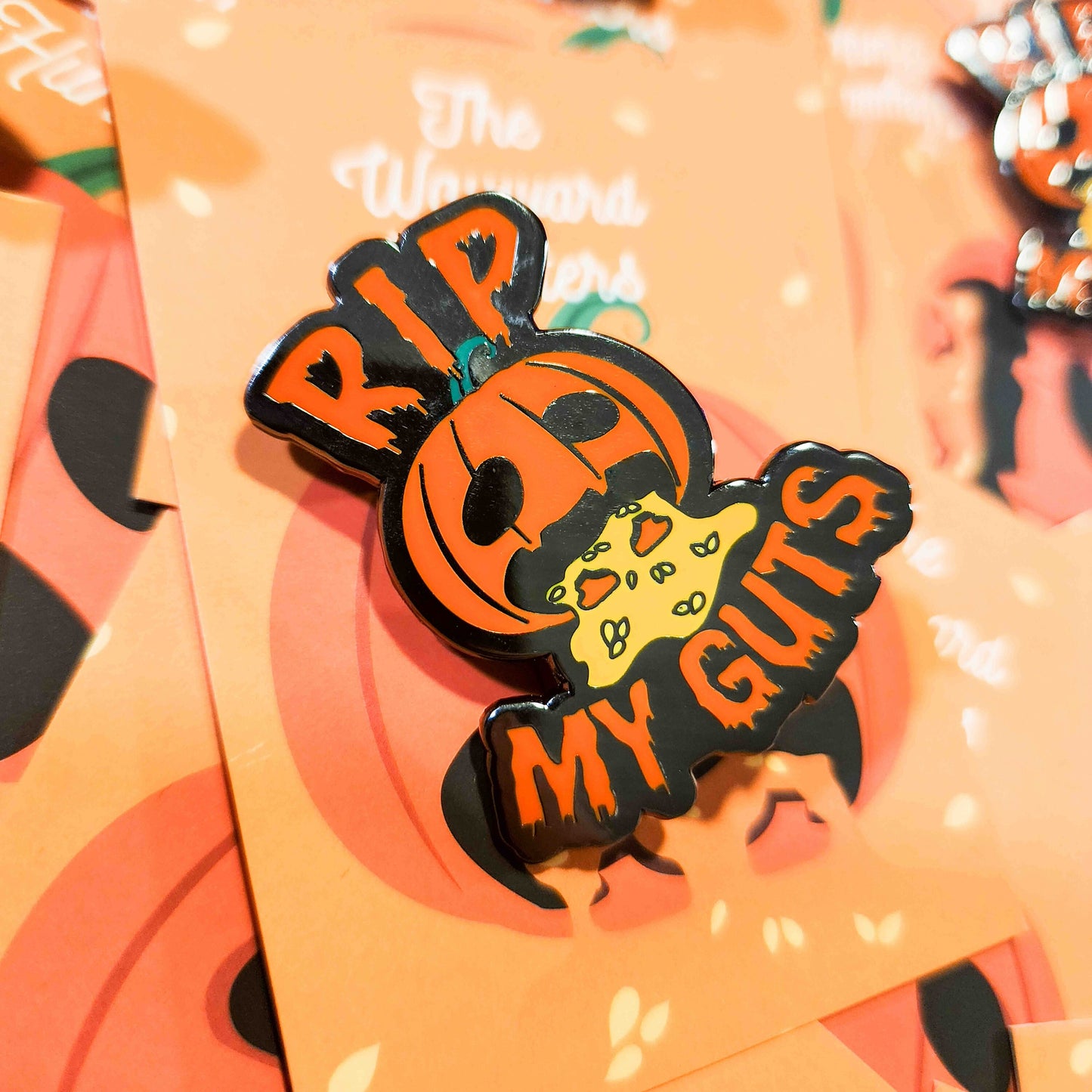 Halloween Pumpkin - R.I.P MY Guts lapel Pin- Quirky Pumpkin Guts Lapel Pin - Halloween Humor Hard Enamel Pin