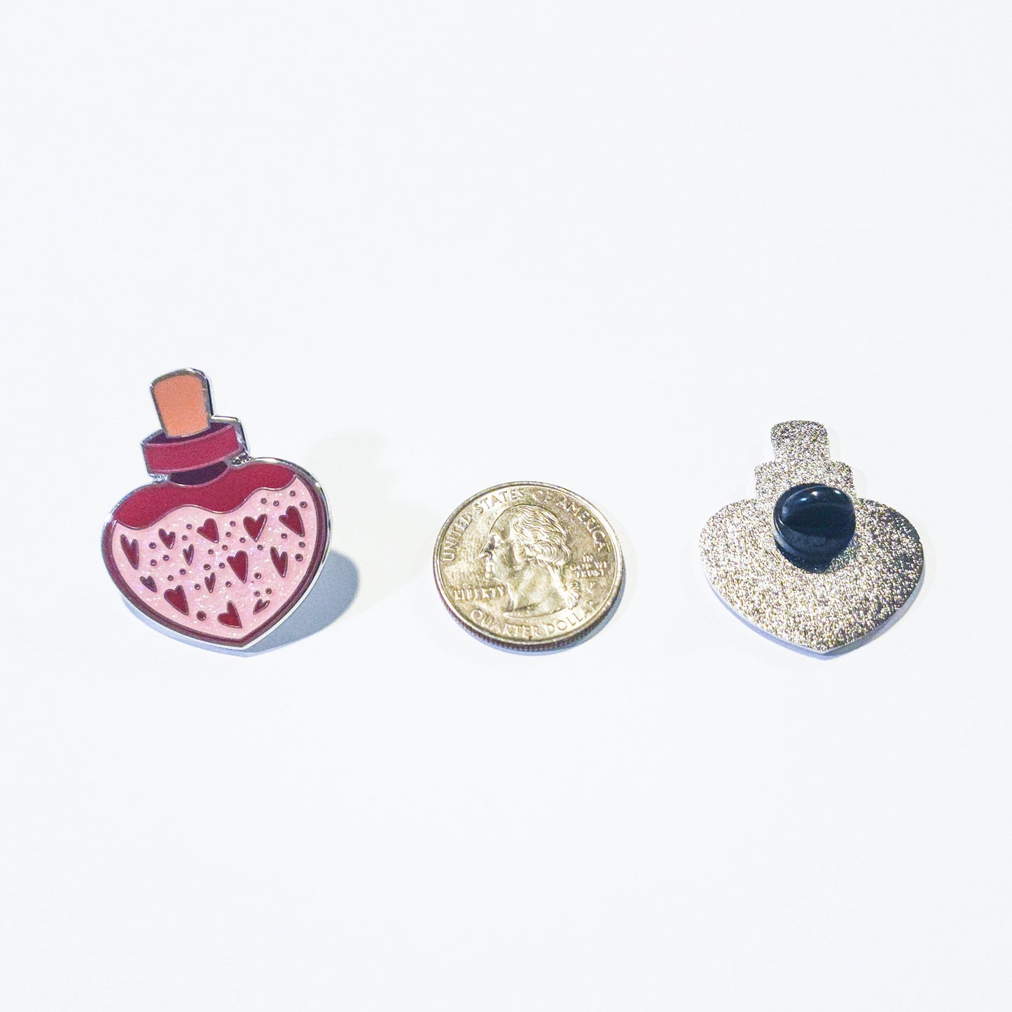 Love's Elixir: Pink Heart-shaped Enamel Pin of Enchantment - Love Hard Enamel Pin - Magical Potion Pin