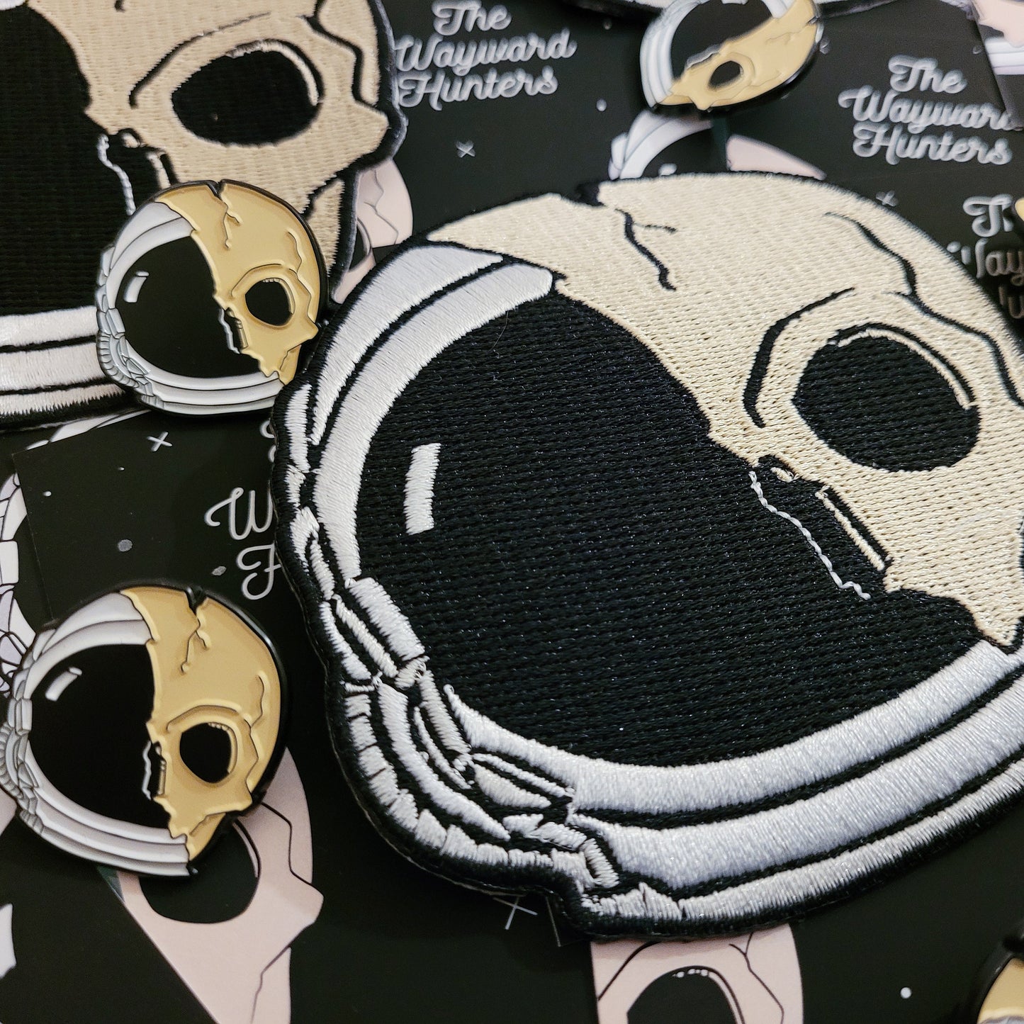 Skull Astronaut Pin and Patch Combo - Space Themed Pin and Iron-On Patch