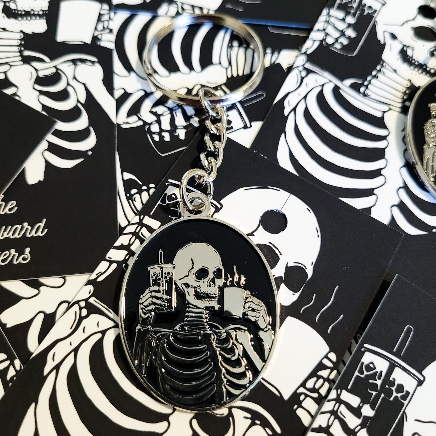Coffee Addict Keychain - Skeleton Coffee & Iced Coffee Keychain