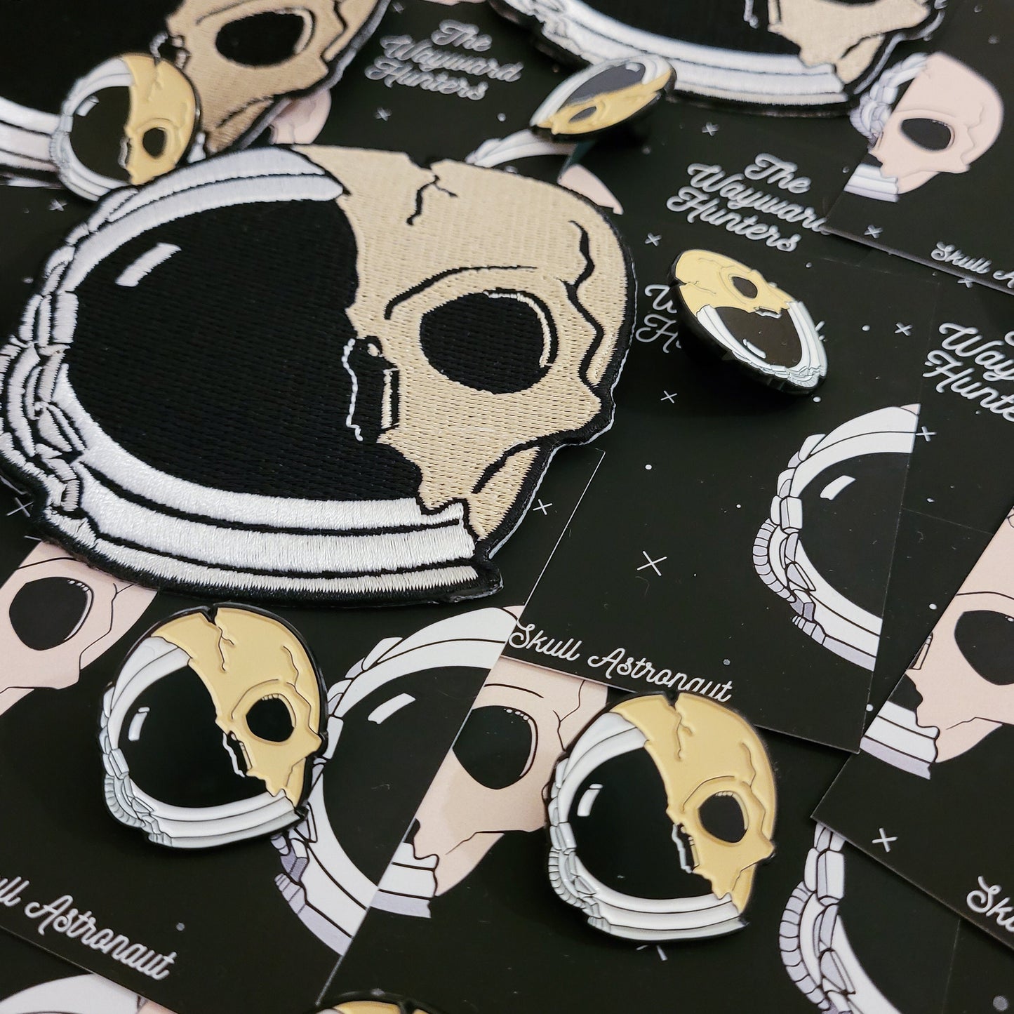 Skull Astronaut Pin and Patch Combo - Space Themed Pin and Iron-On Patch