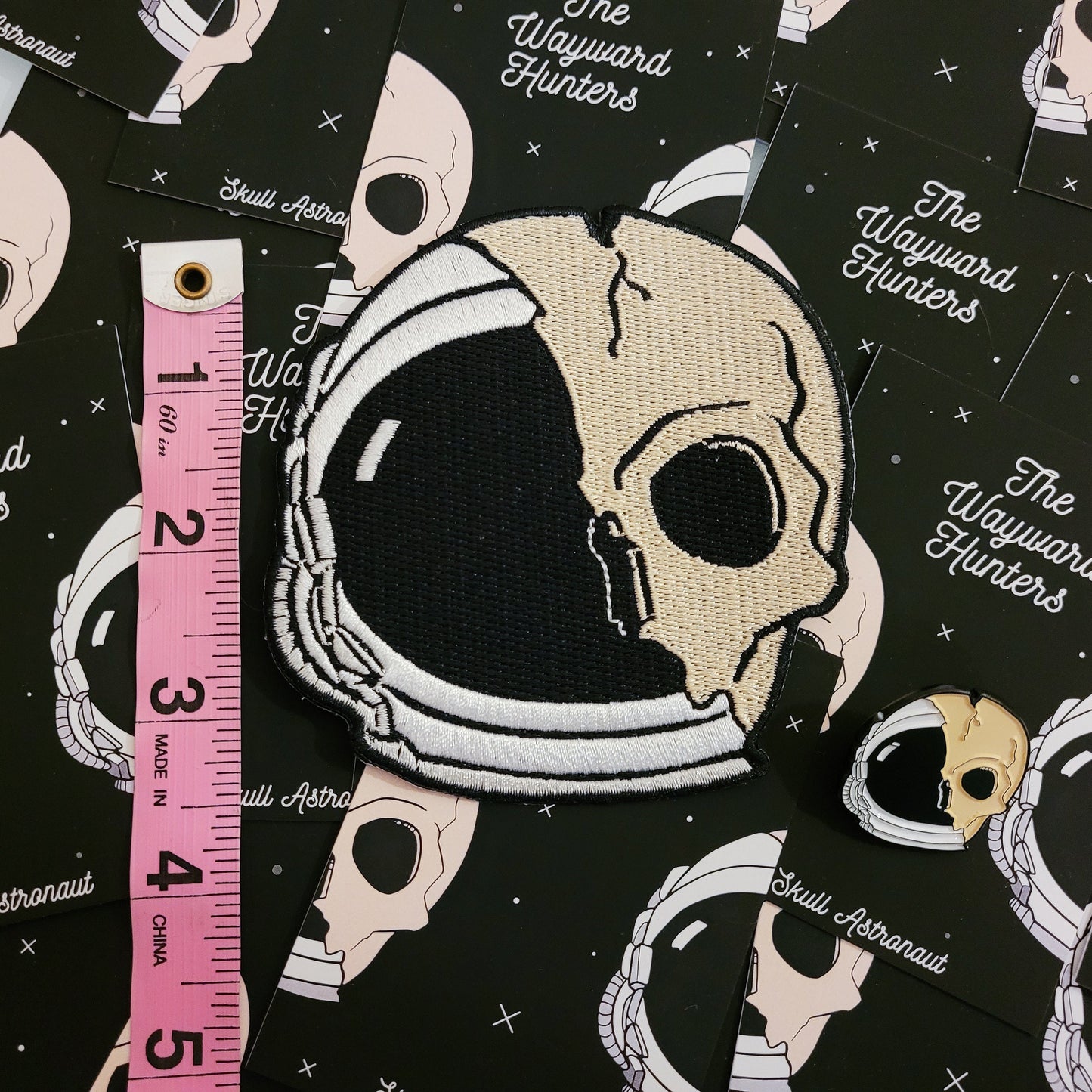 Skull Astronaut Pin and Patch Combo - Space Themed Pin and Iron-On Patch