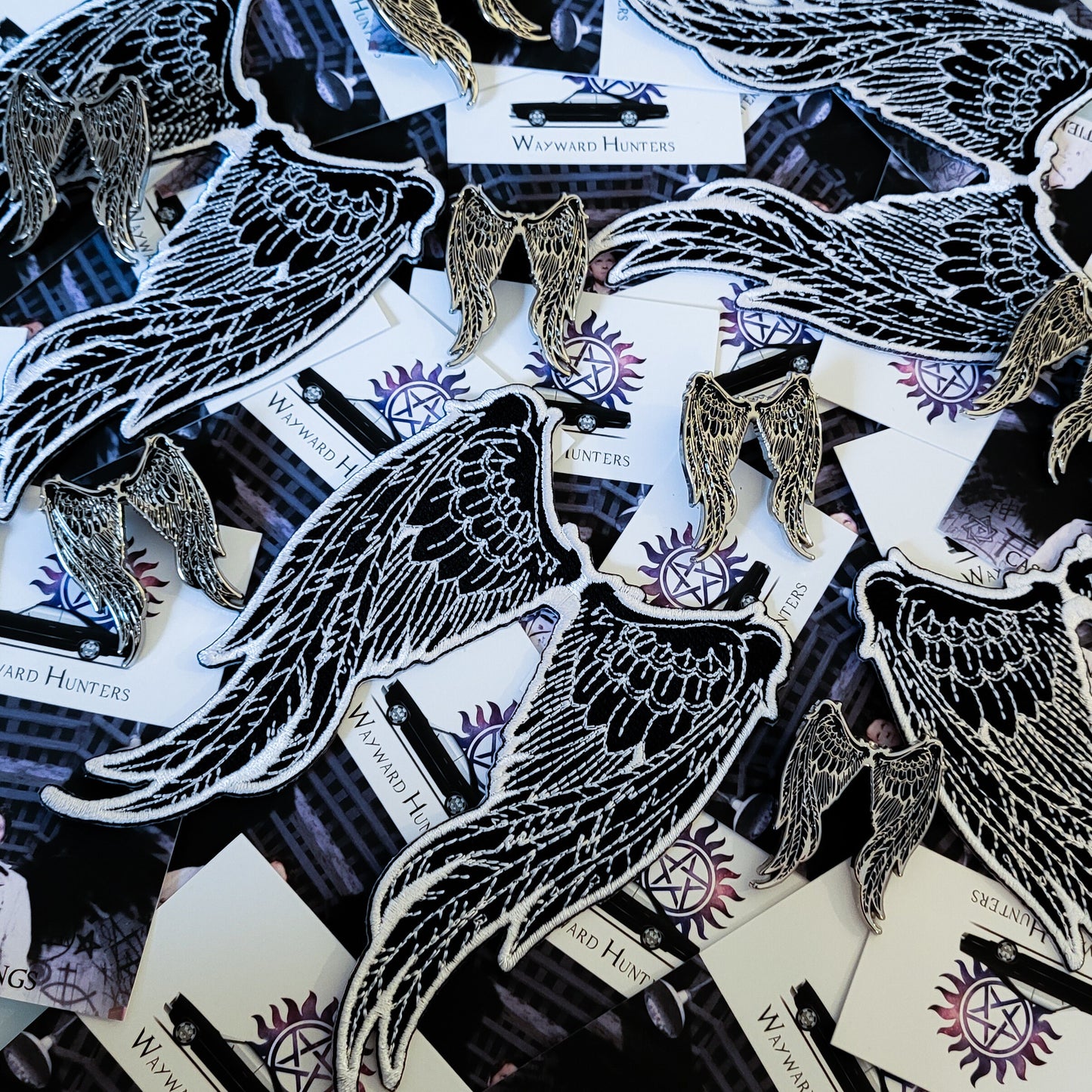 Supernatural Castiel's Wings Pin and Patch Combo - Angel Wings Lapel Pin and Iron-on Patch