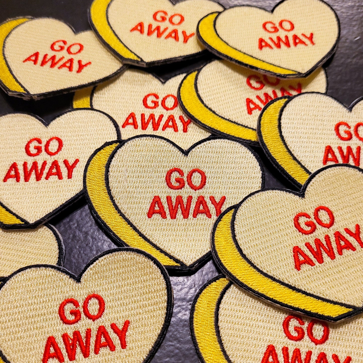 Valentine's Day Candy Go Away Combo Heart - Anti Valentine's Day Enamel Pin and Patch Set