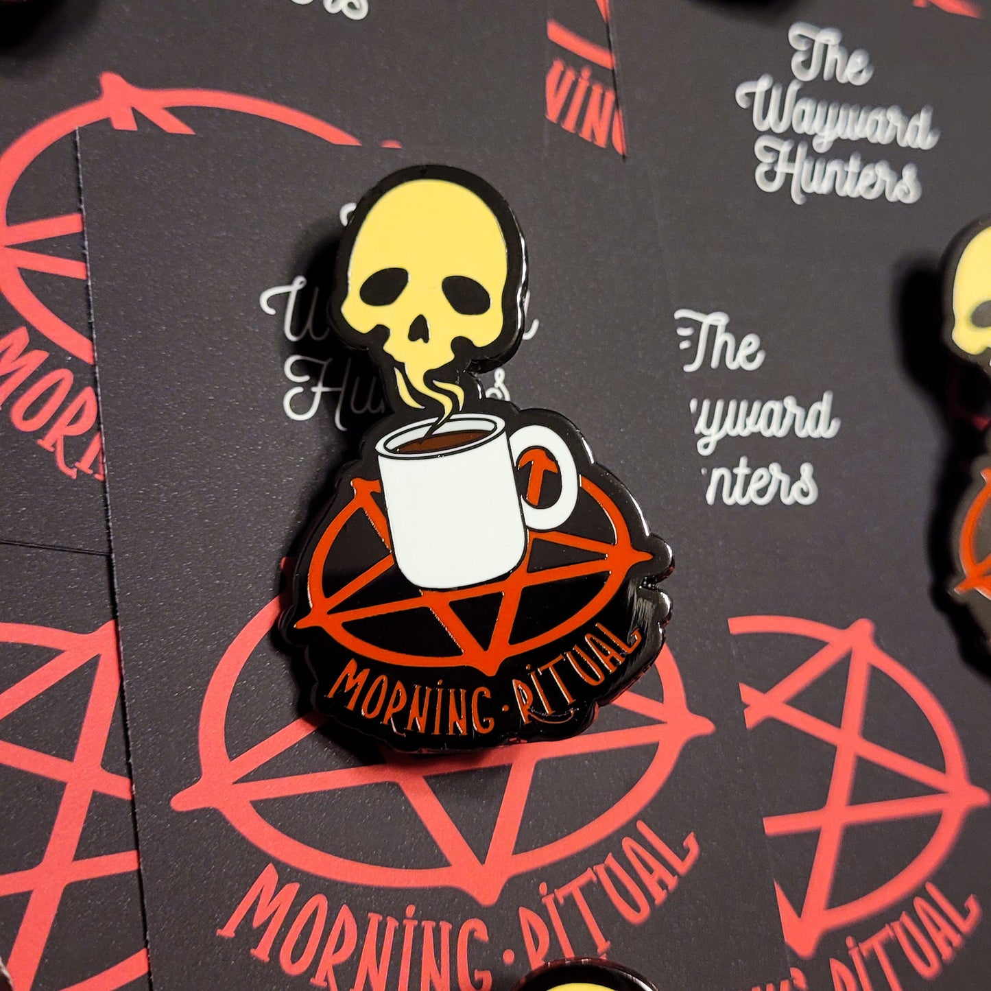 Morning Ritual - Coffee Skull Pin - Hard Enamel Lapel Pin - Coffee Pin