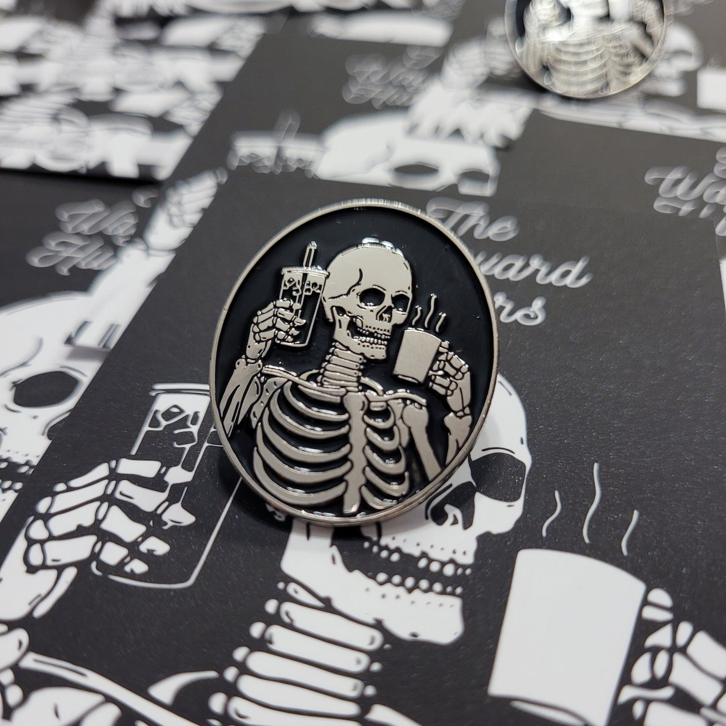Coffee Addict Pin - Skeleton Coffee & Iced Coffee Enamel Pin
