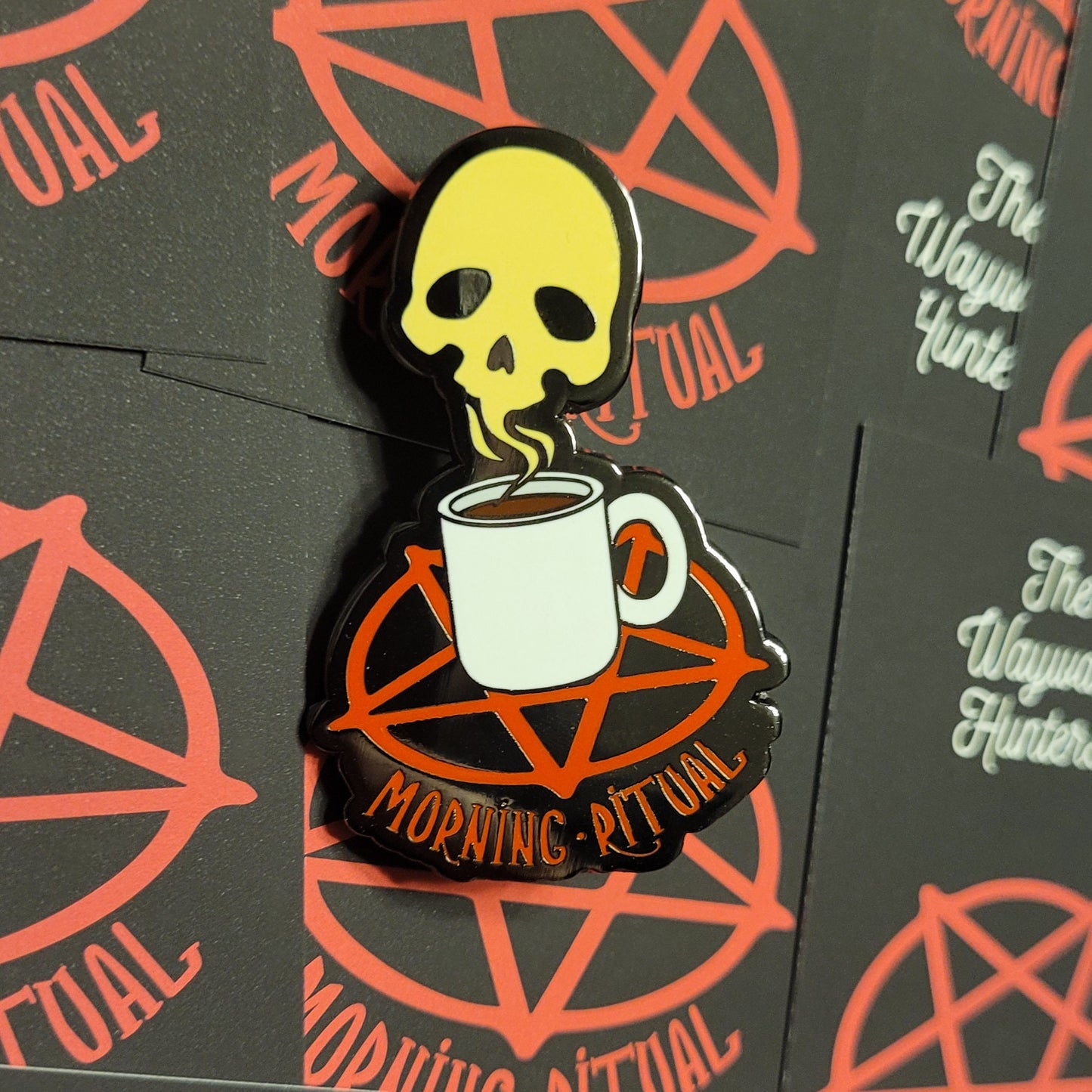 Morning Ritual - Coffee Skull Pin - Hard Enamel Lapel Pin - Coffee Pin