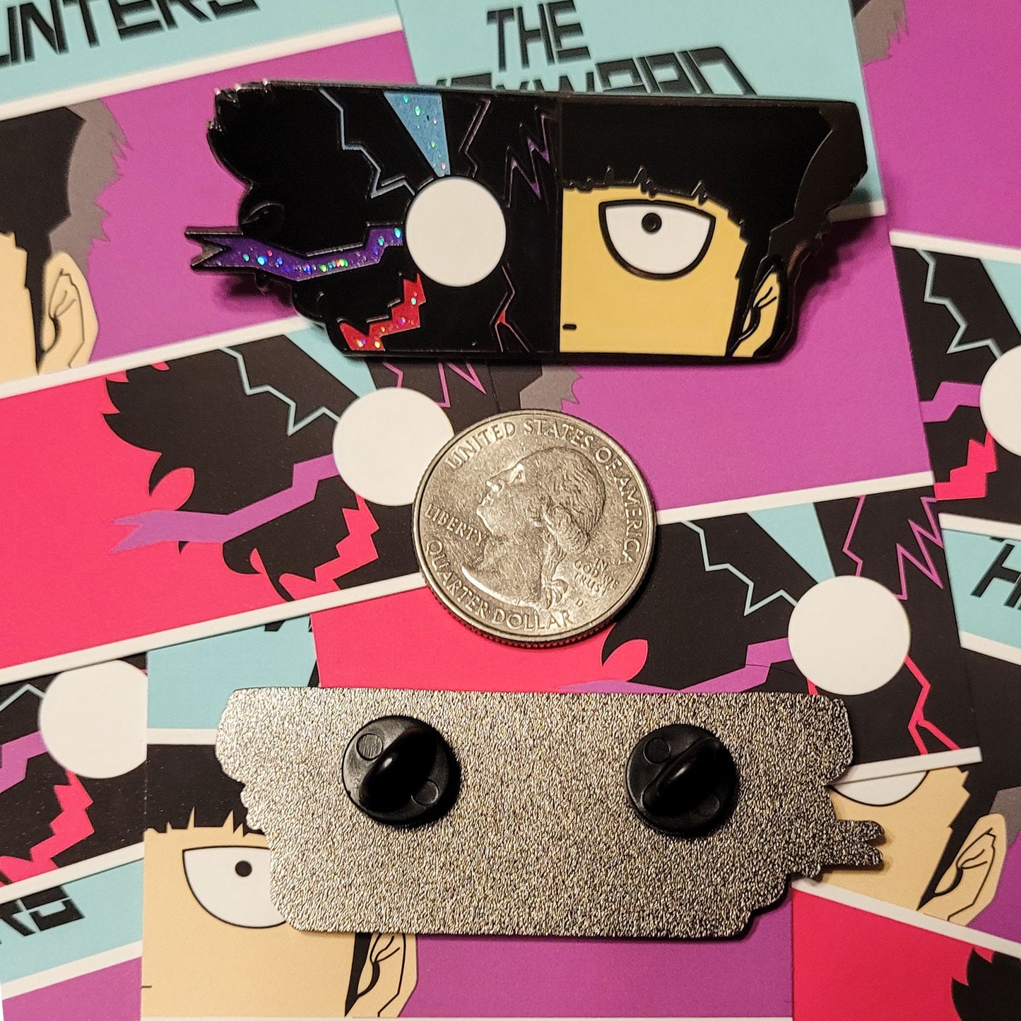 Psychic Boy Anime Inspired Hard Enamel Pin - Psycho Helmet Leader - Psycho Powers Boy Glitter Enamel Pin