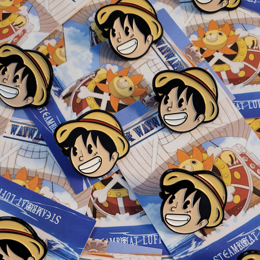 Steamboat Luffy Pin - One Piece X Steamboat Willie Inspired Anime Lapel Pin