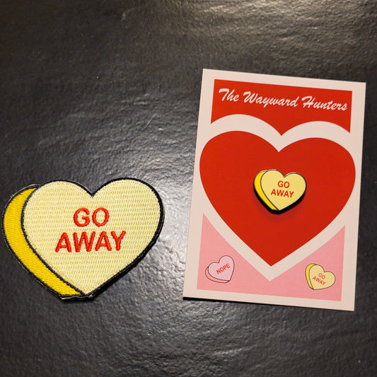 Valentine's Day Candy Go Away Combo Heart - Anti Valentine's Day Enamel Pin and Patch Set