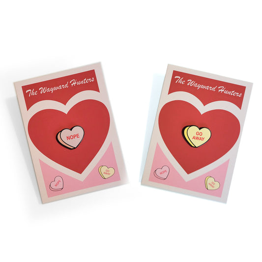 Valentine's Day Candy Nope and Go Away Combo Heart pins - Anti Valentine's Day Enamel Pin set