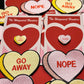 Valentine's Day Candy Nope & Go Away Heart Pin and Patch - Anti Valentine's Day Combo Enamel Pin and Patch Set
