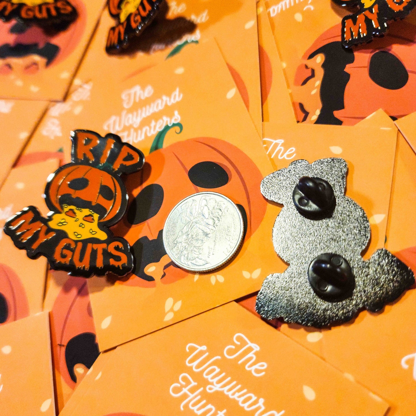 Halloween Pumpkin - R.I.P MY Guts lapel Pin- Quirky Pumpkin Guts Lapel Pin - Halloween Humor Hard Enamel Pin